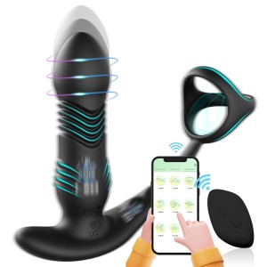 Triple ring retractable prostate anal sphincter vestibular massager with fully automatic vibration locking ring